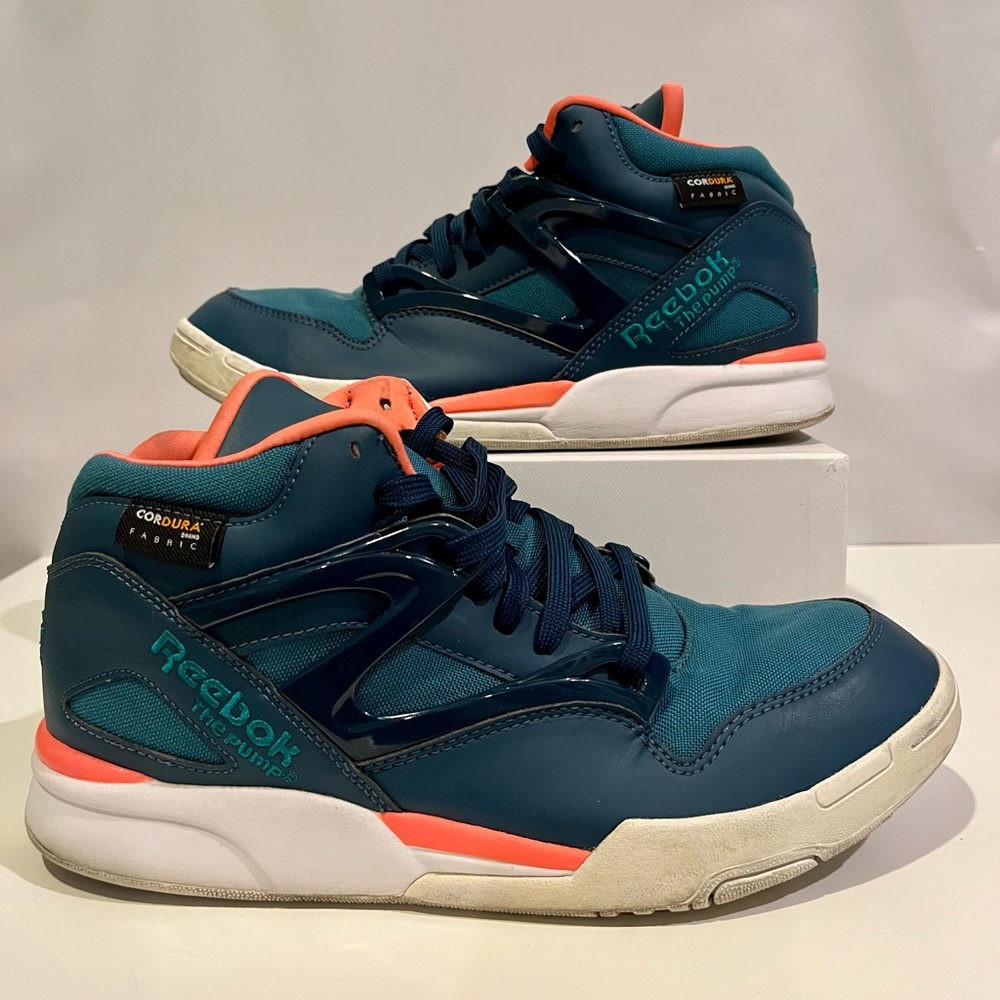 Reebok Pump Omni Lite Cordura Tornado, Blue/Teal/Coral Pink, Mens Sz10